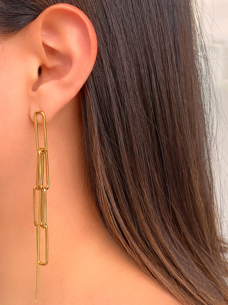 Par Arete Largo Eslabones Con Tira