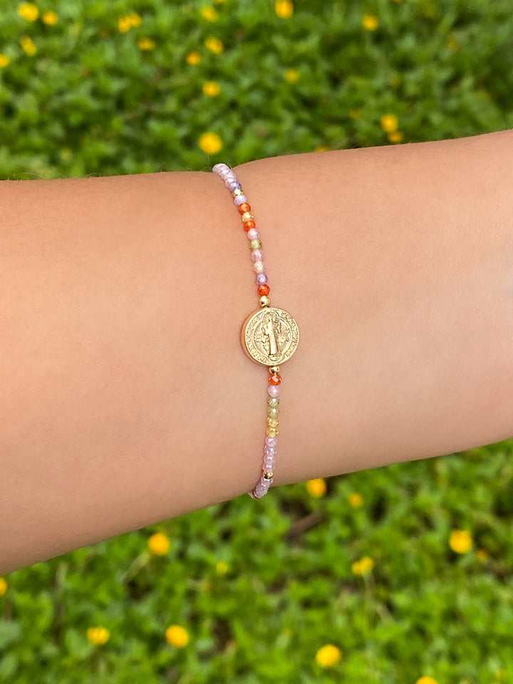 Pulsera Chaquiras Rainbow con San Benito