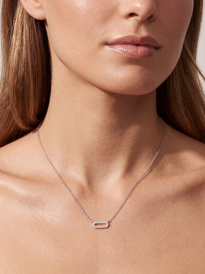 Collar Dije Eslabon Rectangular Con Zirconias