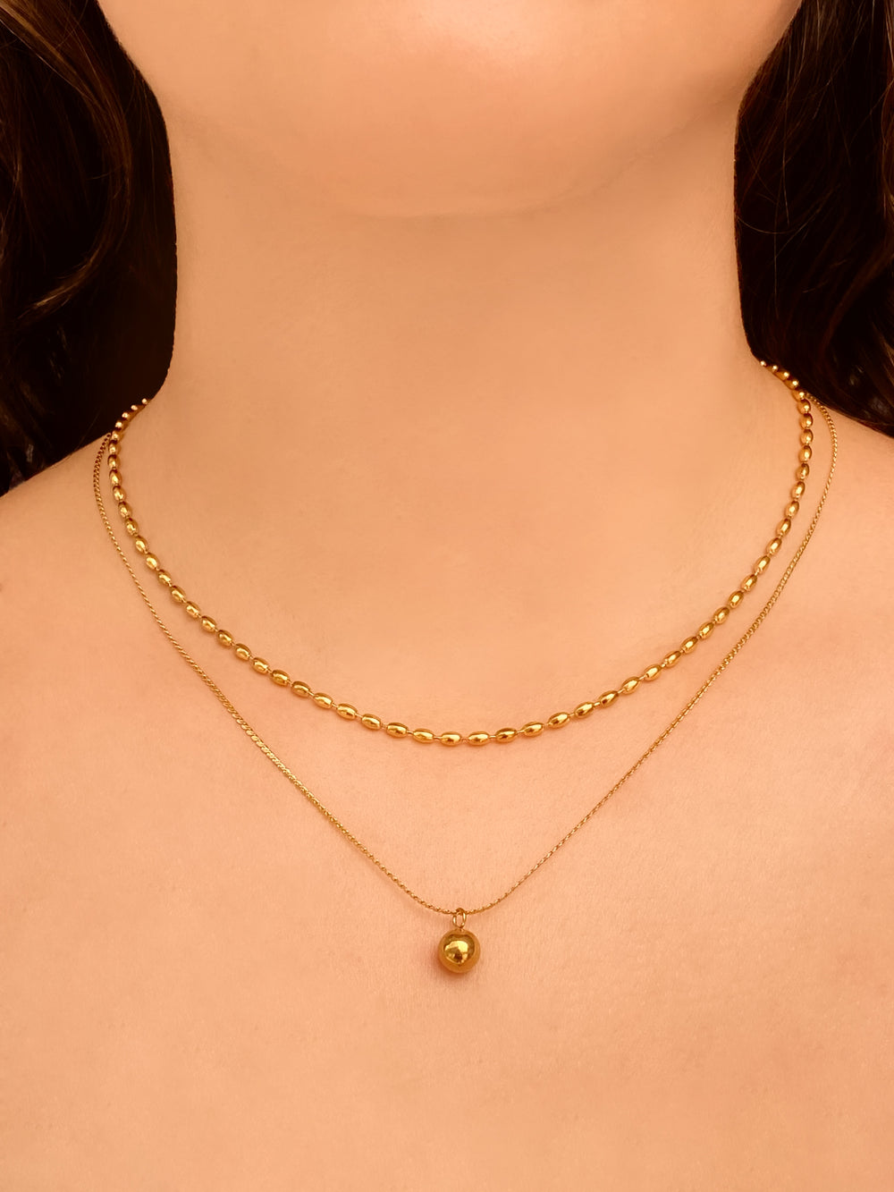 Collar Doble Con Bolita Dorada