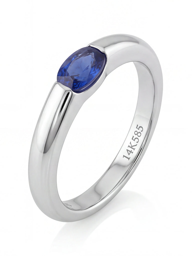 Anillo Grueso Corte Oval 0.31 Ct Zafiro Natural