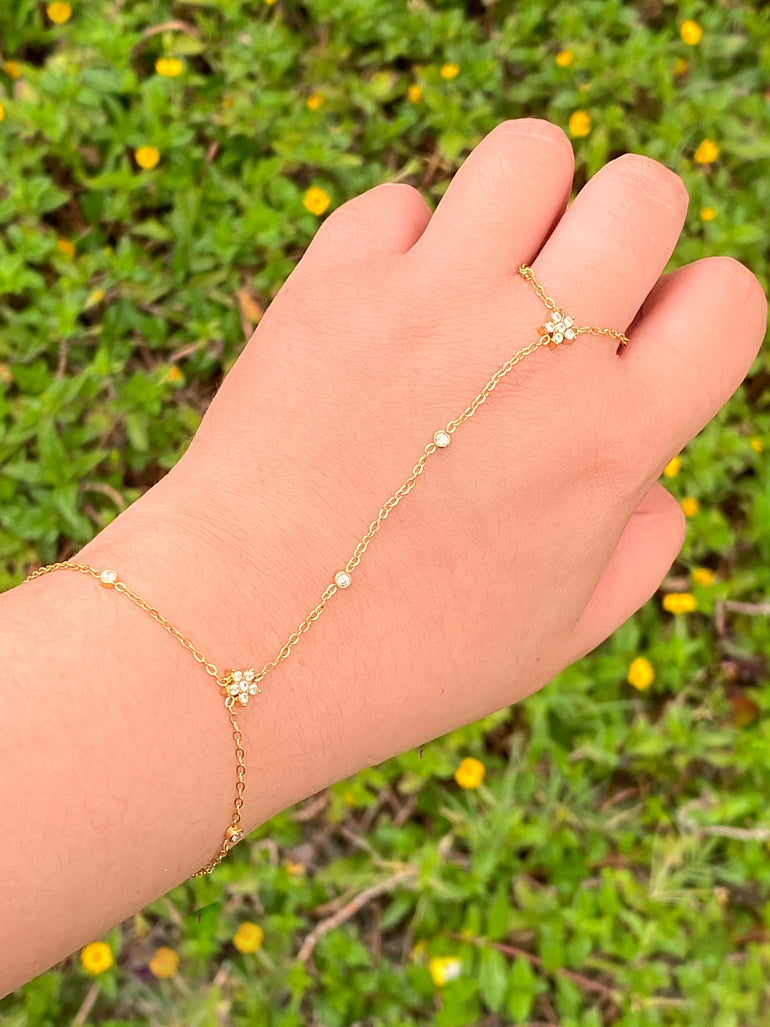 Pulsera Flores Zirconias Con Anillo