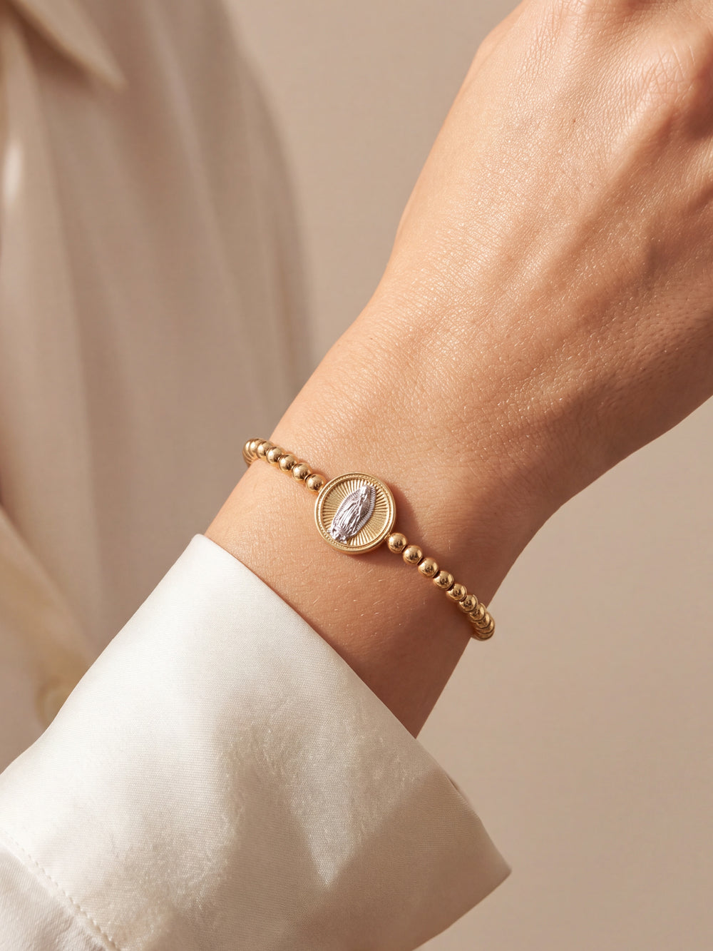 Pulsera Bolitas Con Virgen