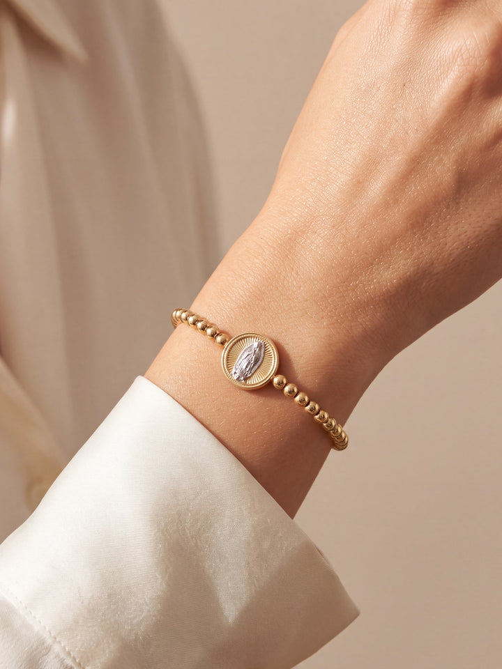 Pulsera Bolitas Con Virgen