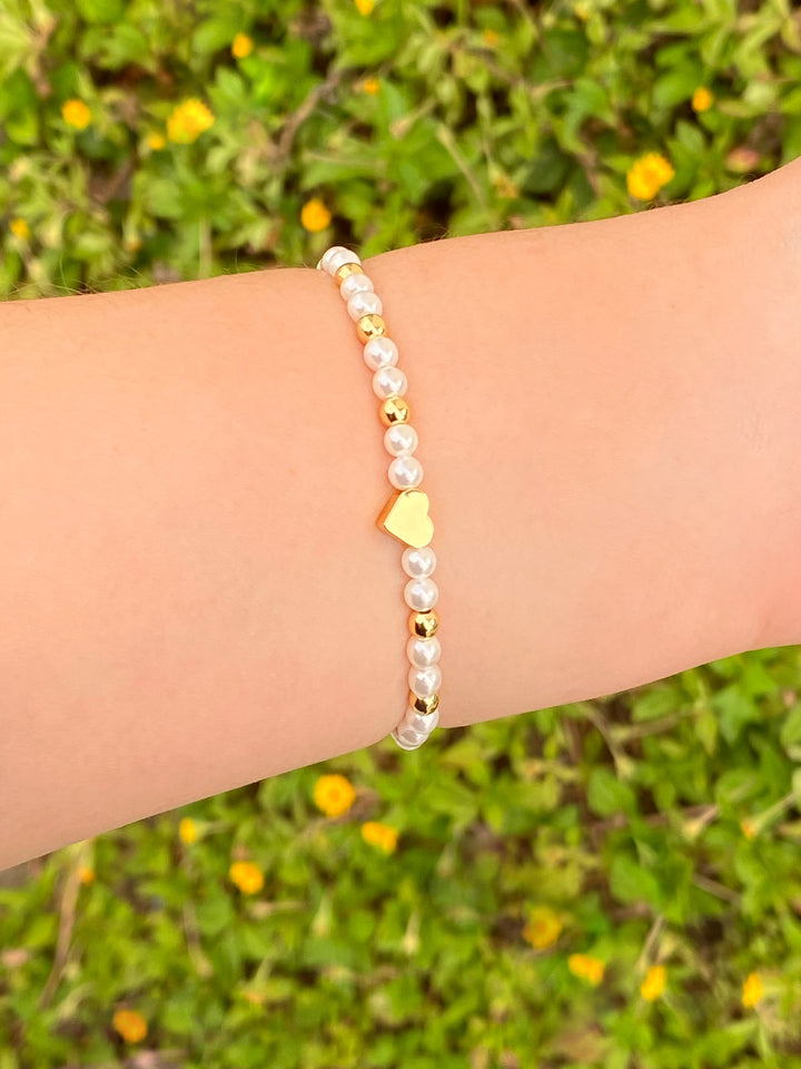 Pulsera Perlas Y Bolitas Con Corazon