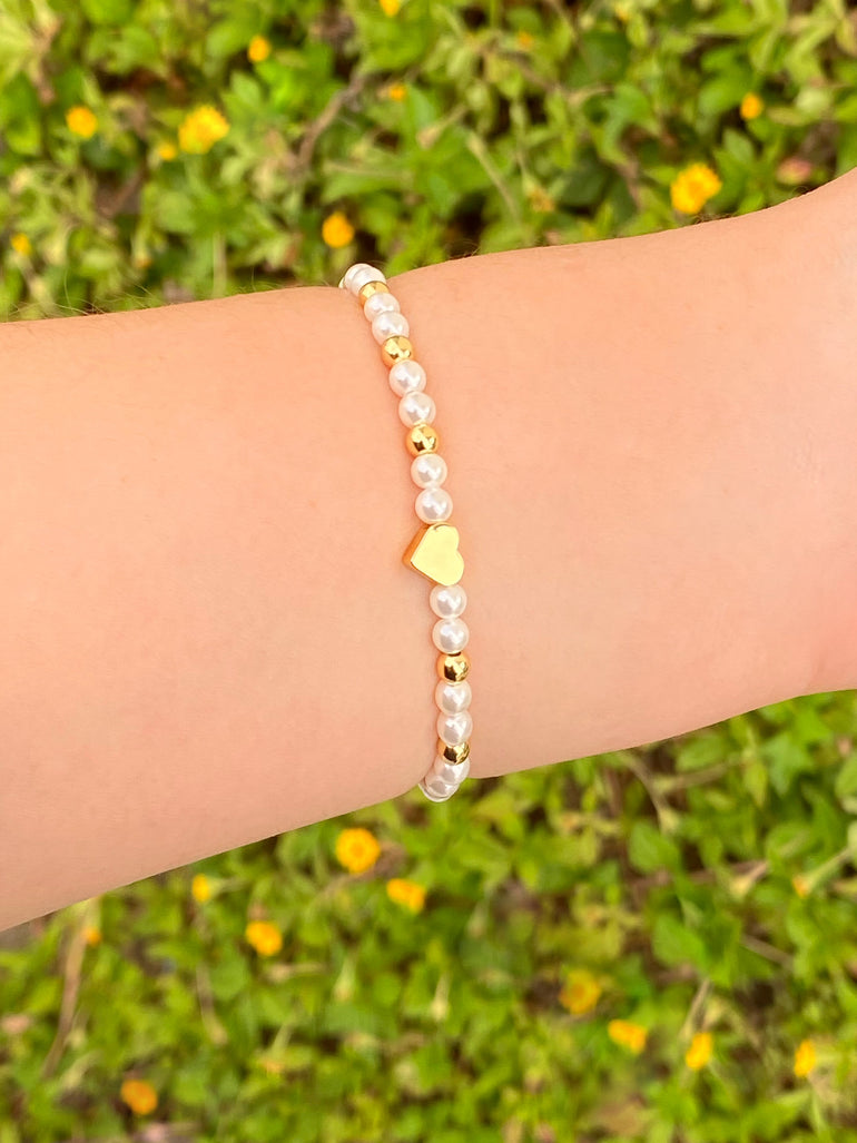 Pulsera Perlas Y Bolitas Con Corazon