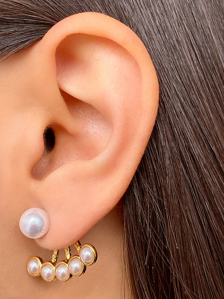 Par Arete Perla Forma Abanico 2 en 1