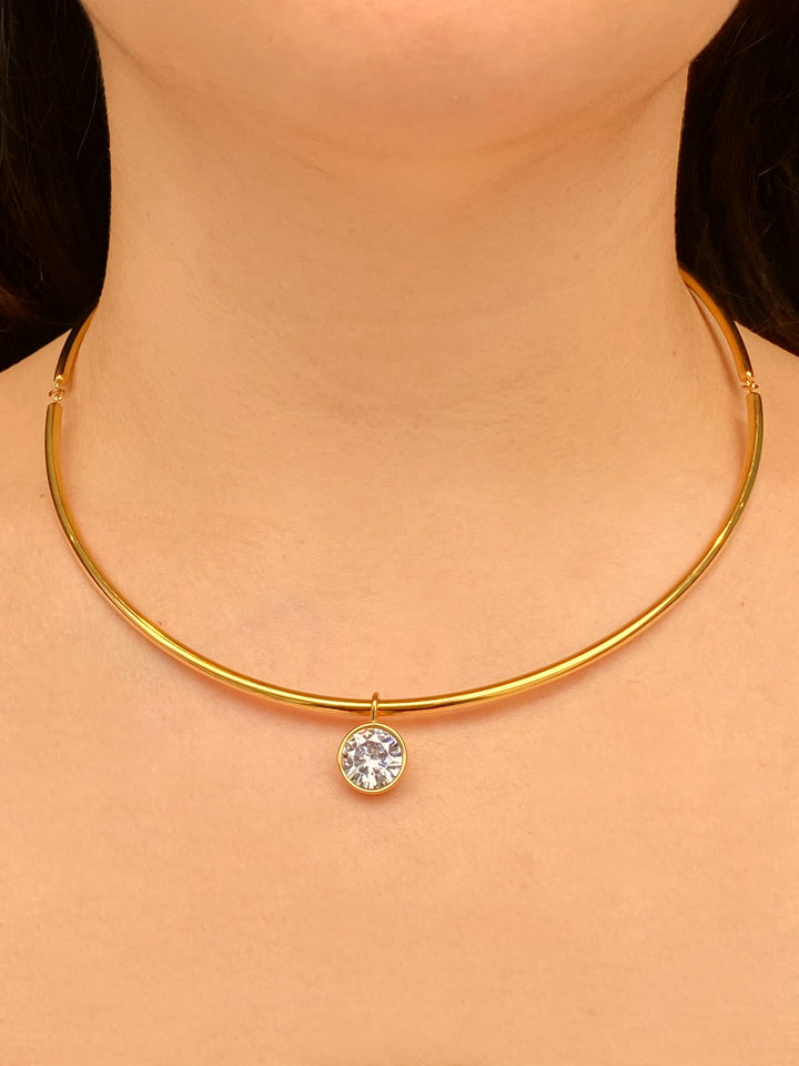 Choker Rigido Dije Zirconia Redonda