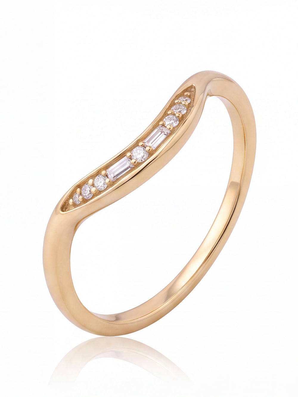Anillo Con Curva Corte Round Baguette 0.059 pts Diamante Natural