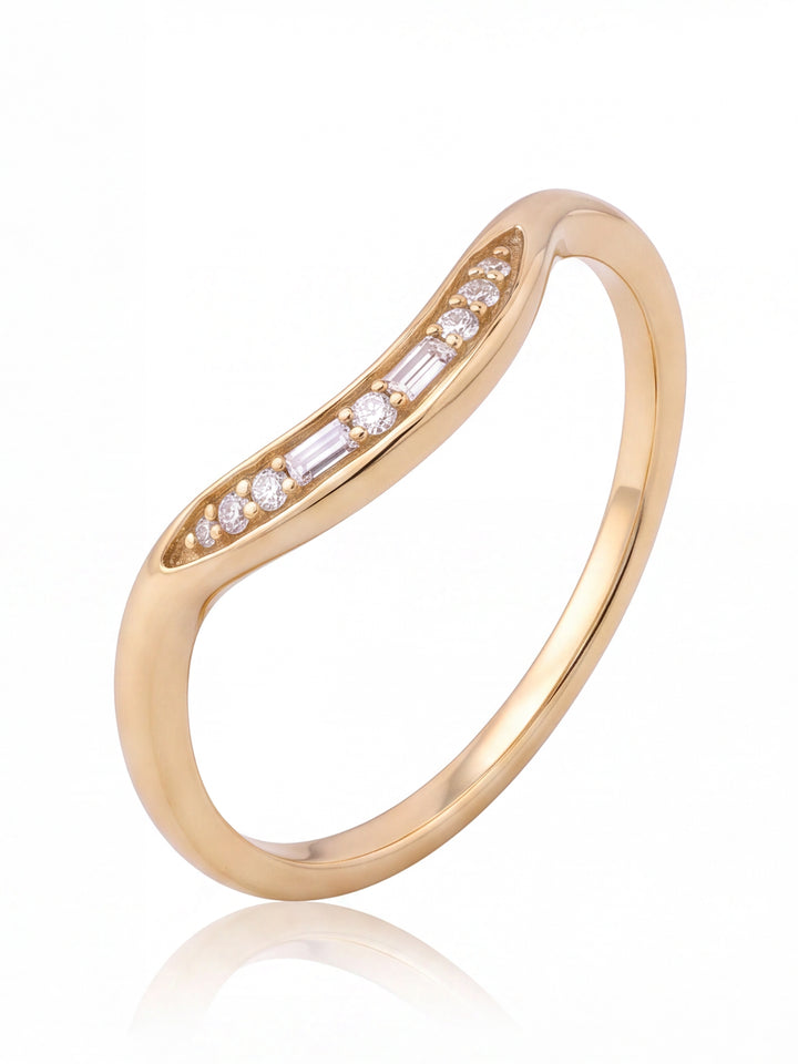 Anillo Con Curva Corte Round Baguette 0.059 pts Diamante Natural