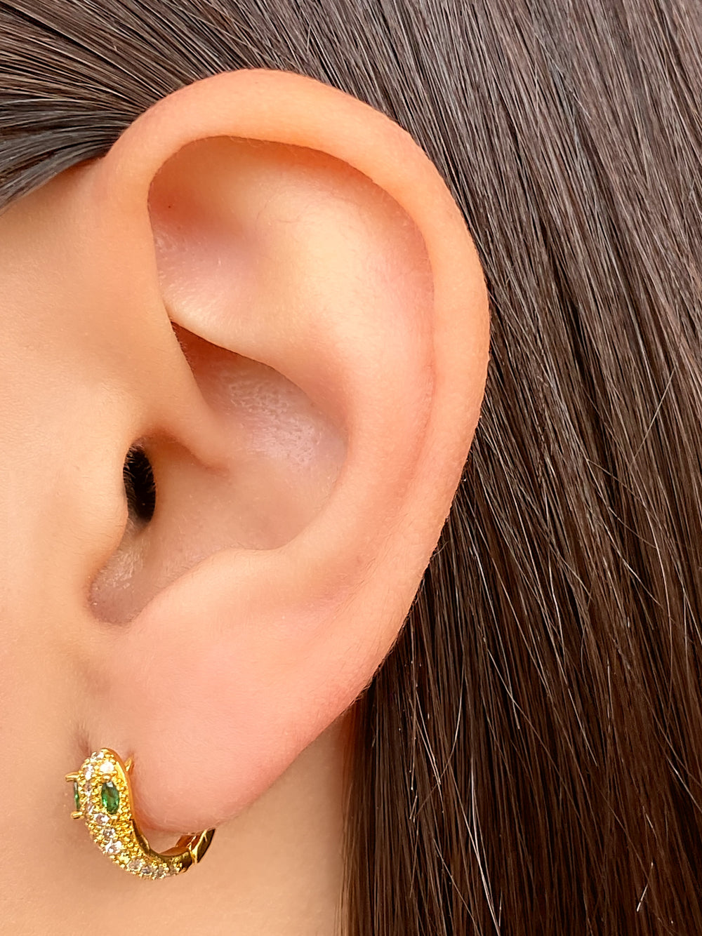 Par Arracada Serpiente Zirconias Ojo Verde