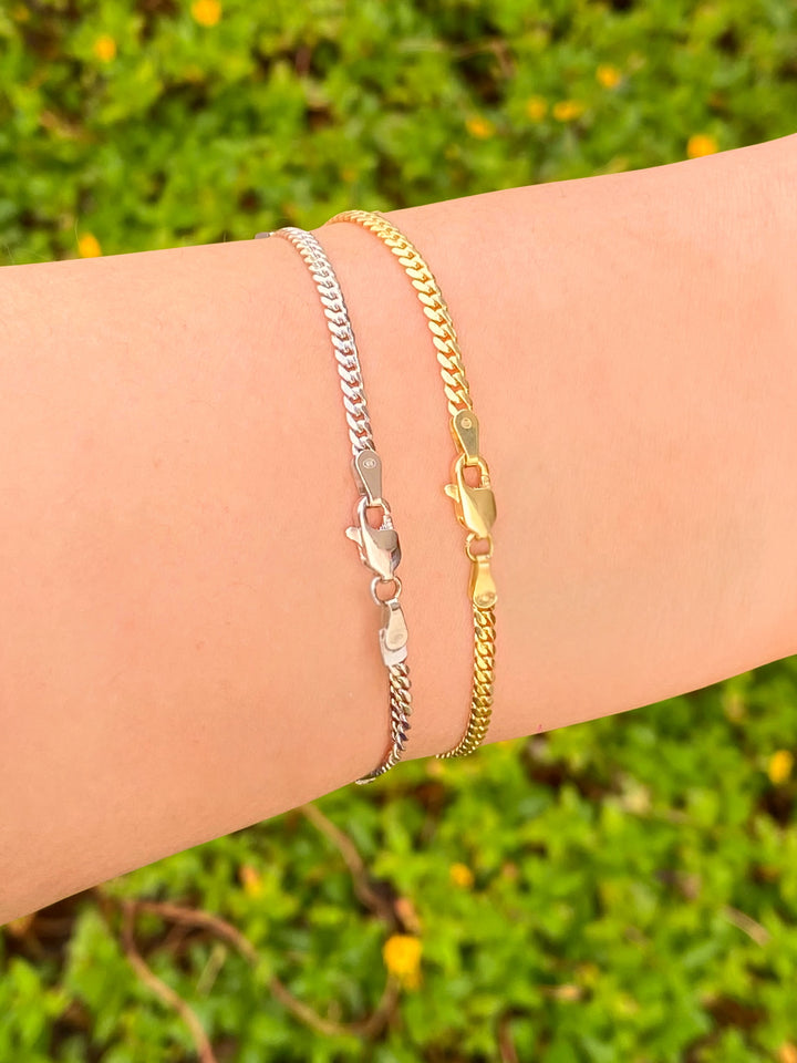 Pulsera Delgada Eslabon Cubano Oro 14k