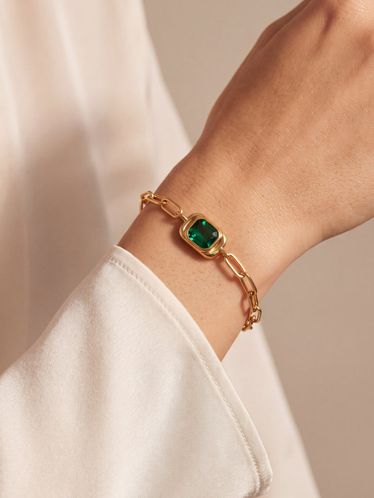 Pulsera Chunky Eslabones Con Zirconia Verde