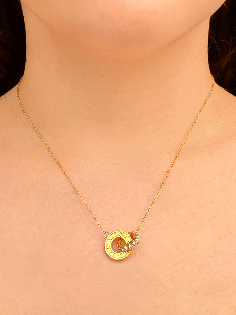 Collar Dije Circulo Corazones Con Cilindro Entrelazado