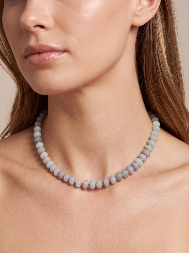 Choker Aros Piedra Natural Bolitas Doradas 8 mm