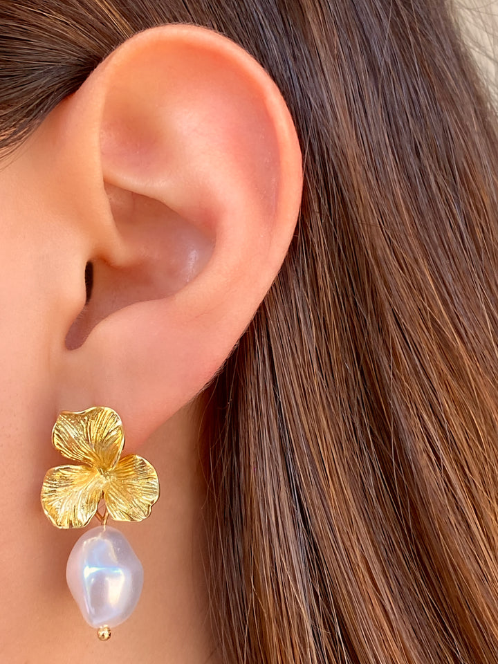 Par Arete Hoja Con Perla