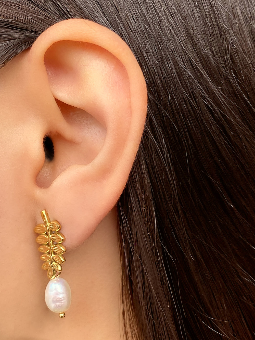 Par Arete Hoja Con Perla
