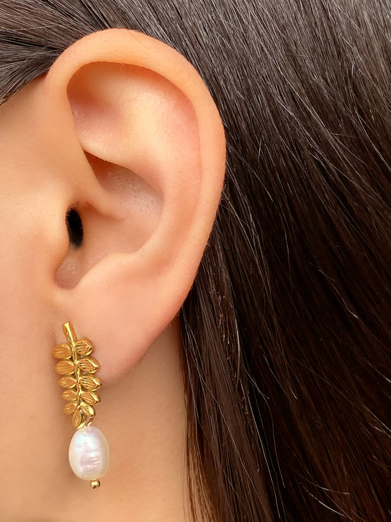 Par Arete Hoja Con Perla