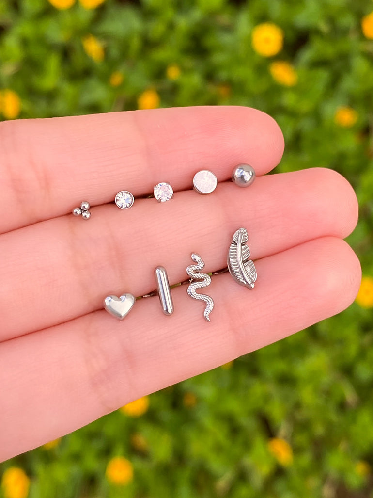 Arete Plateado Acero Inoxidable Primera Perforacion