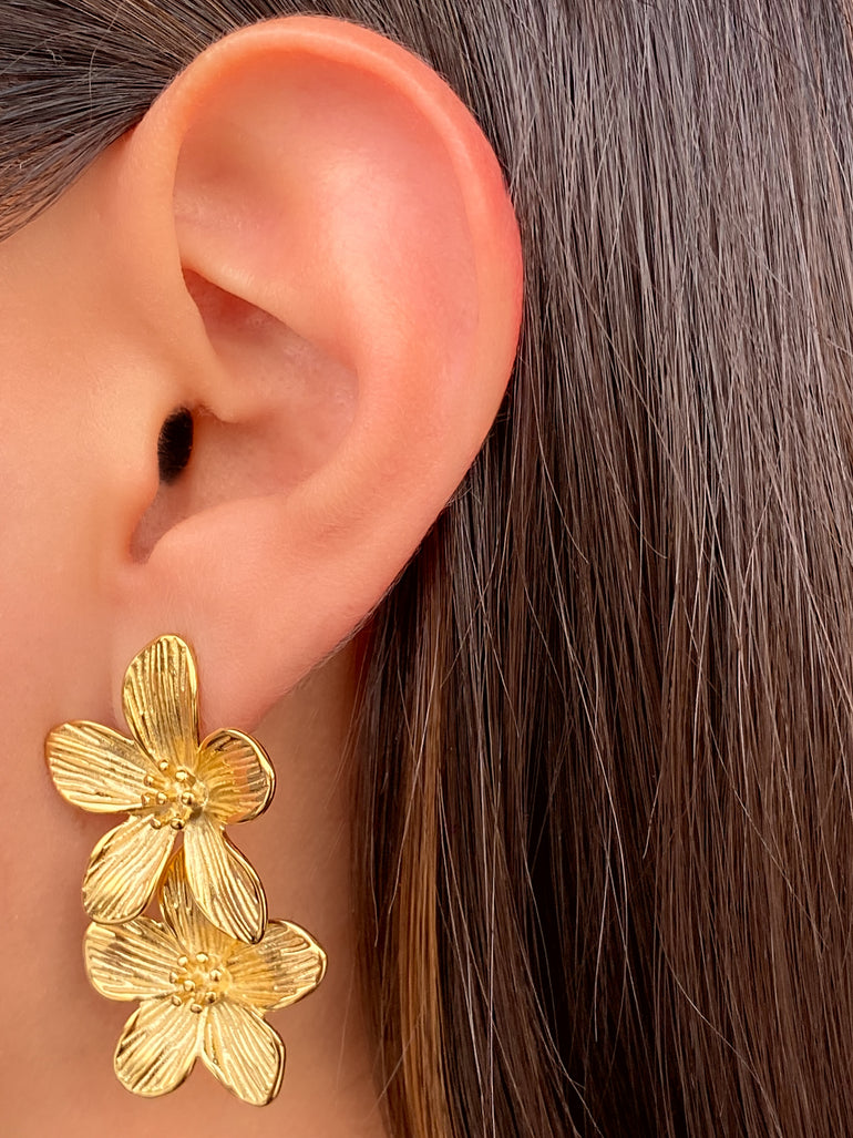 Par Arete Doble Flor Con Centro