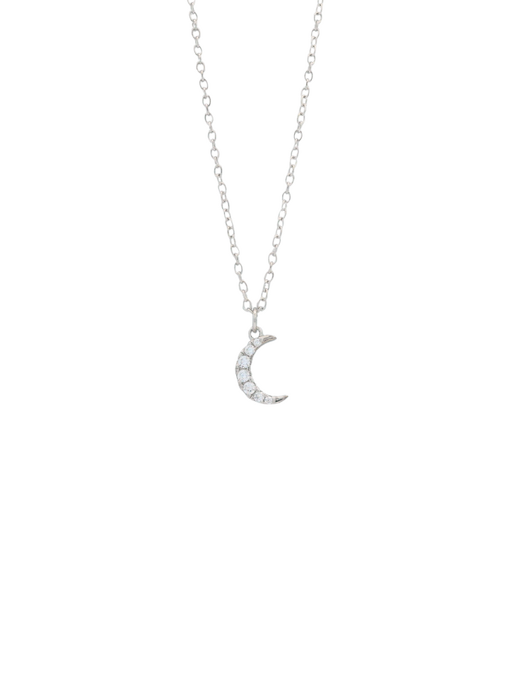 Collar Con Luna Delgada Siete Zirconias