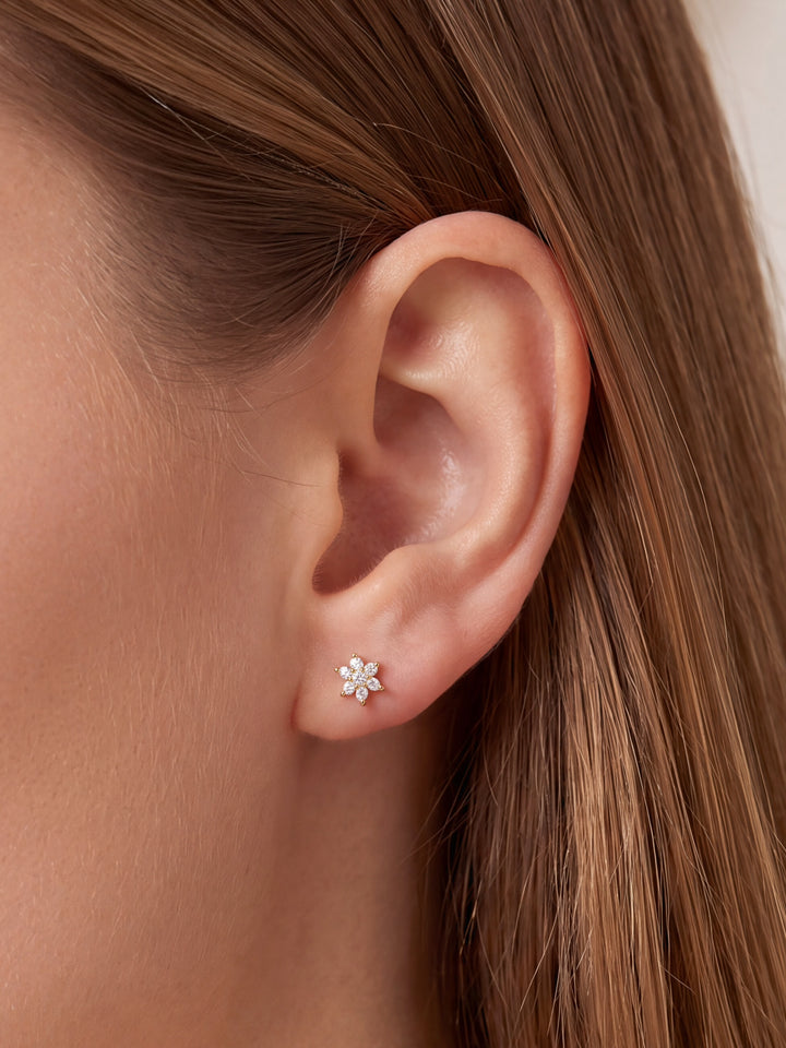 Par Arete Mini Flor Seis Petalos Zirconia