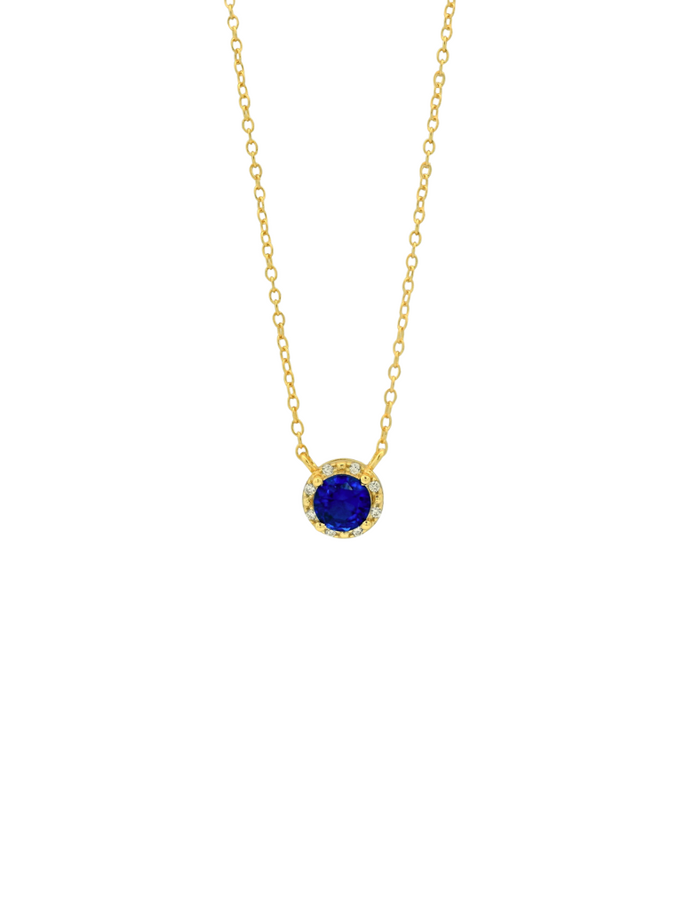 Collar Dije Circulo Con Zirconia Azul