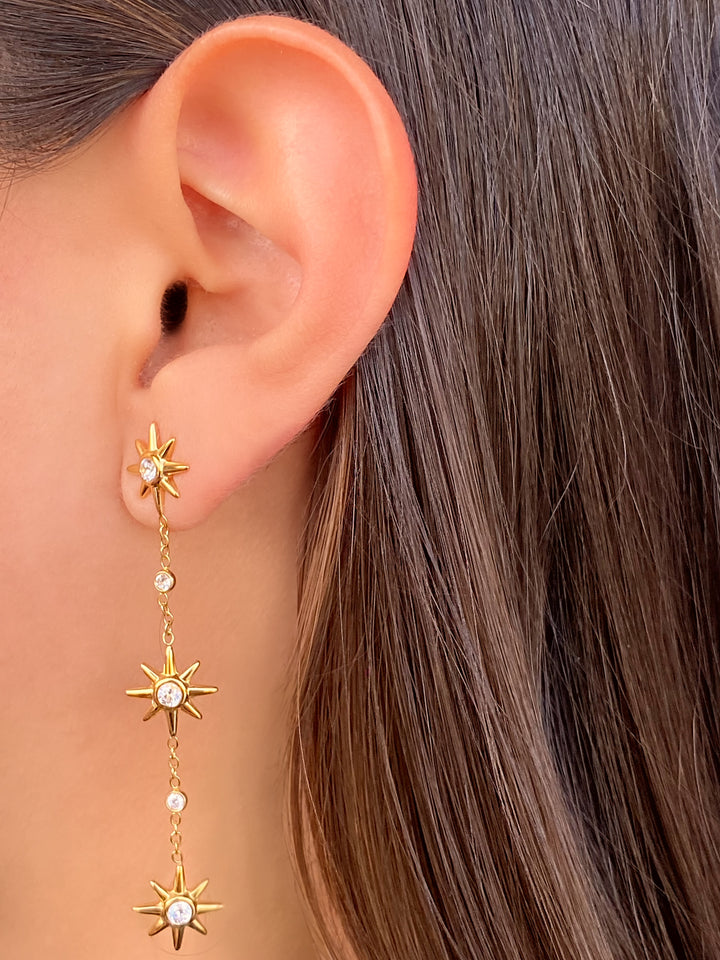 Par Arete Tira Tres Estrellas Con Zirconias