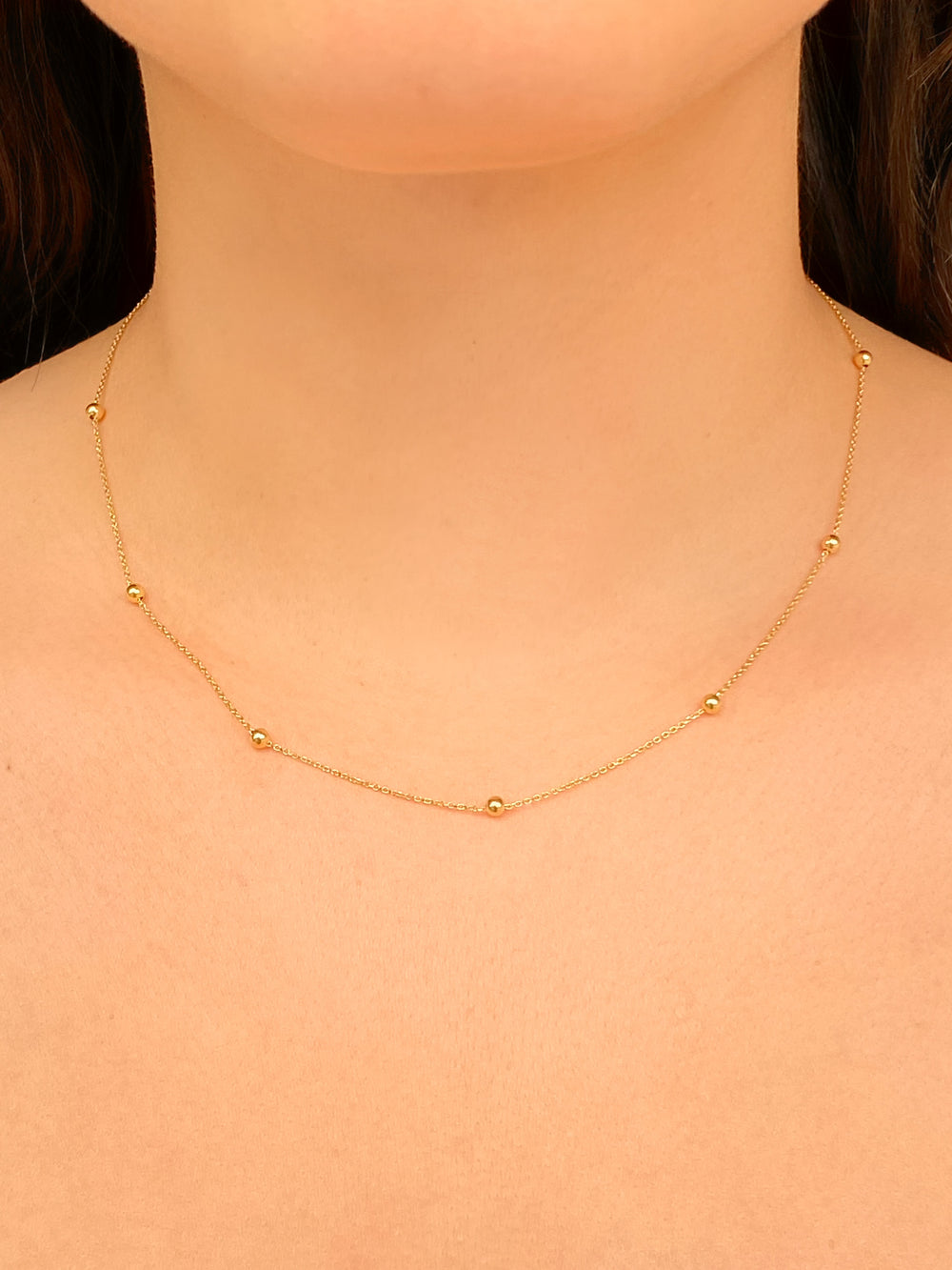 Collar Con Bolitas Doradas Oro 14k