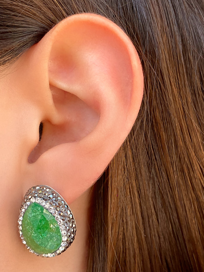 Par Arete Gota Ojo de Gato Verde Claro