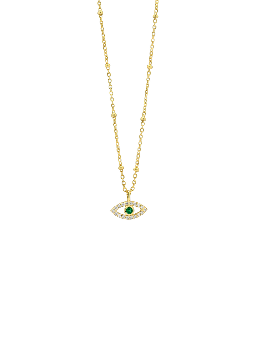 Collar Bolitas Con Ojo Verde