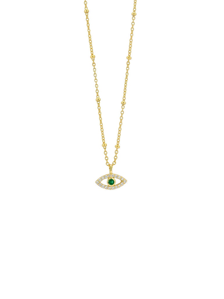 Collar Bolitas Con Ojo Verde