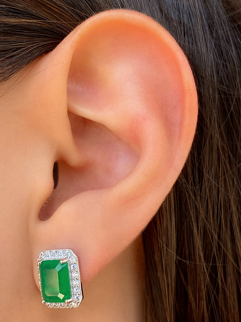 Par Arete Piedra Rectangular Con Zirconias