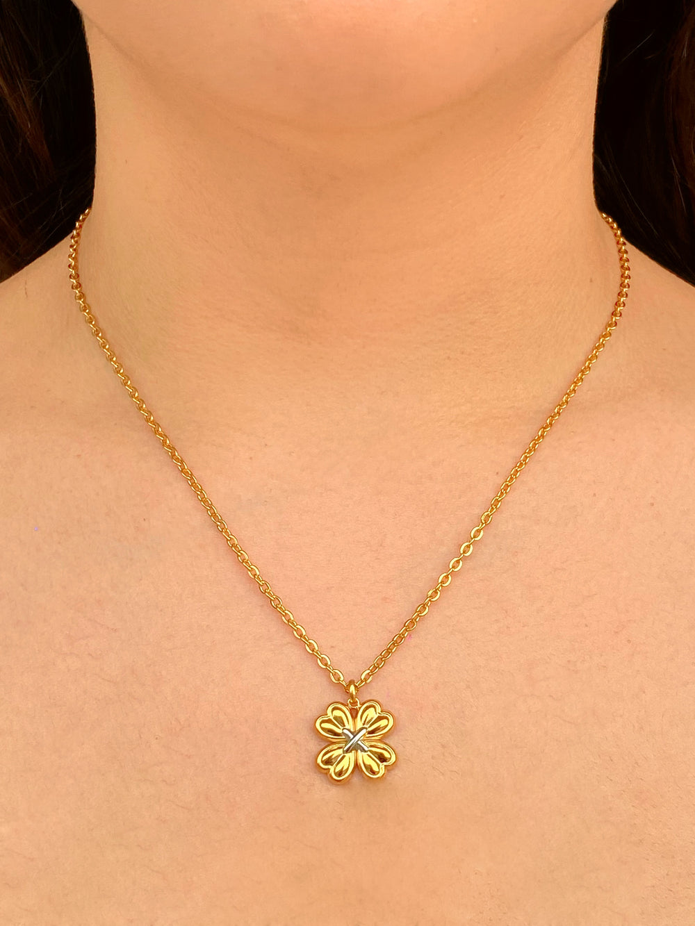 Collar Con Dije Trebol Cuatro Hojas Combinado