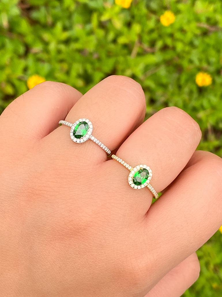 Anillo Ovalo Con Zirconia Verde