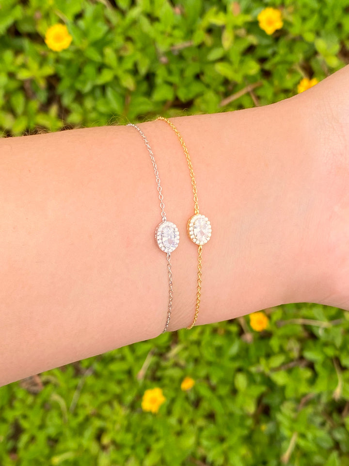 Pulsera Ovalo Con Zirconia Blanca