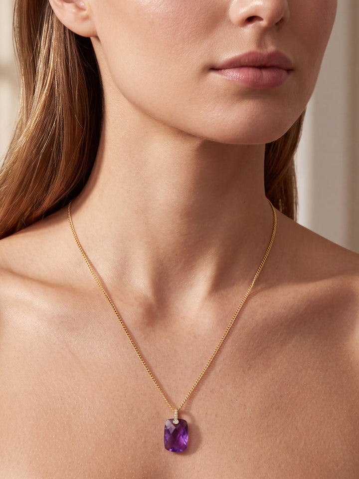 Dije Rectangular Piedra Amatista Con Zirconias
