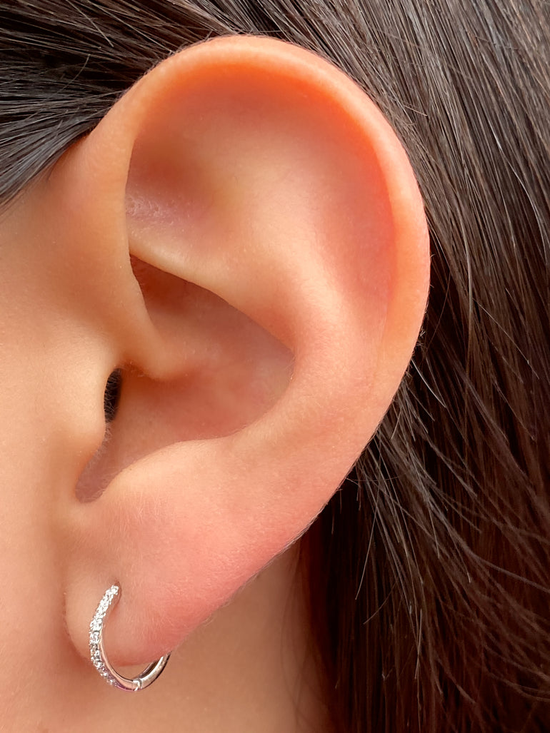 Arracada Con Zirconias Oro Blanco 14k