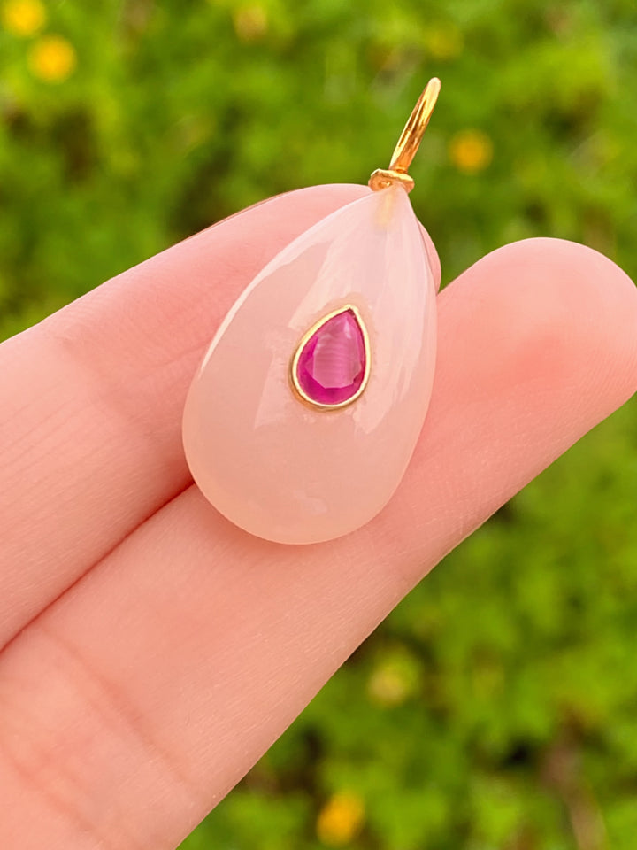 Dije Ovalado Piedra Calcedonia Rosa
