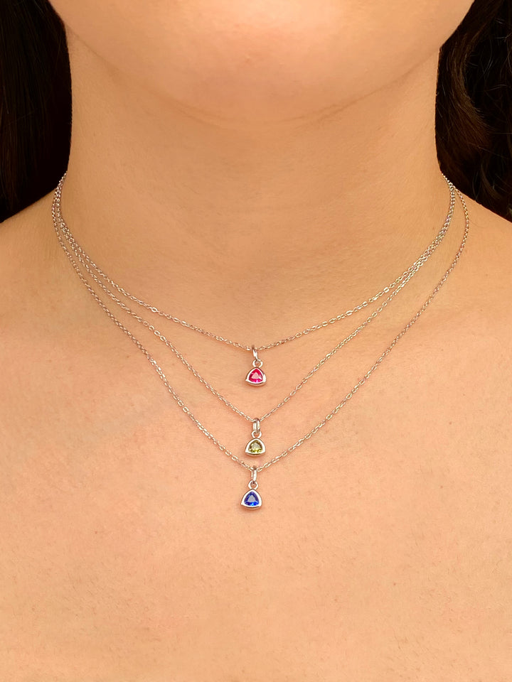 Collar Plateado Dije Birthstone Triangulo