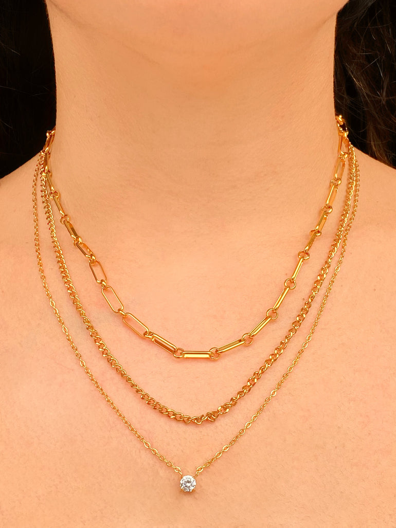 Collar Triple Eslabon Tipo Clip Y Dije Zirconia