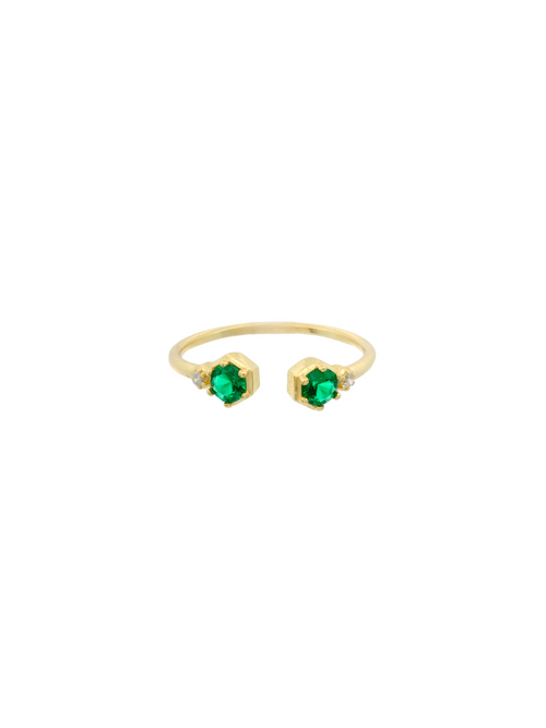 Anillo Doble Zirconia Verde Abierto