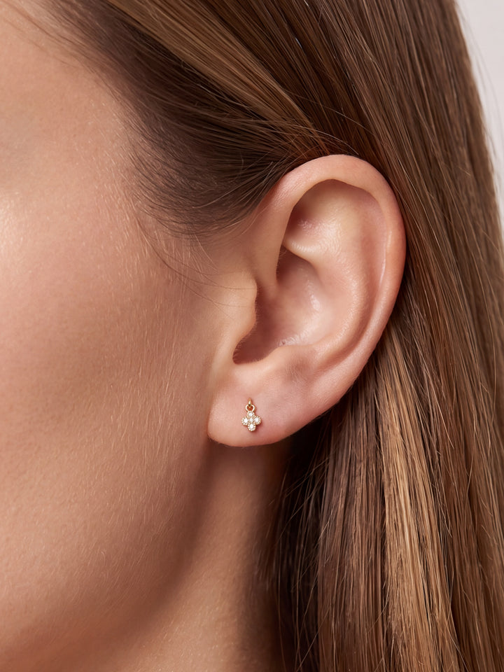 Arete Colgante Trebol Zirconias Acero Inoxidable
