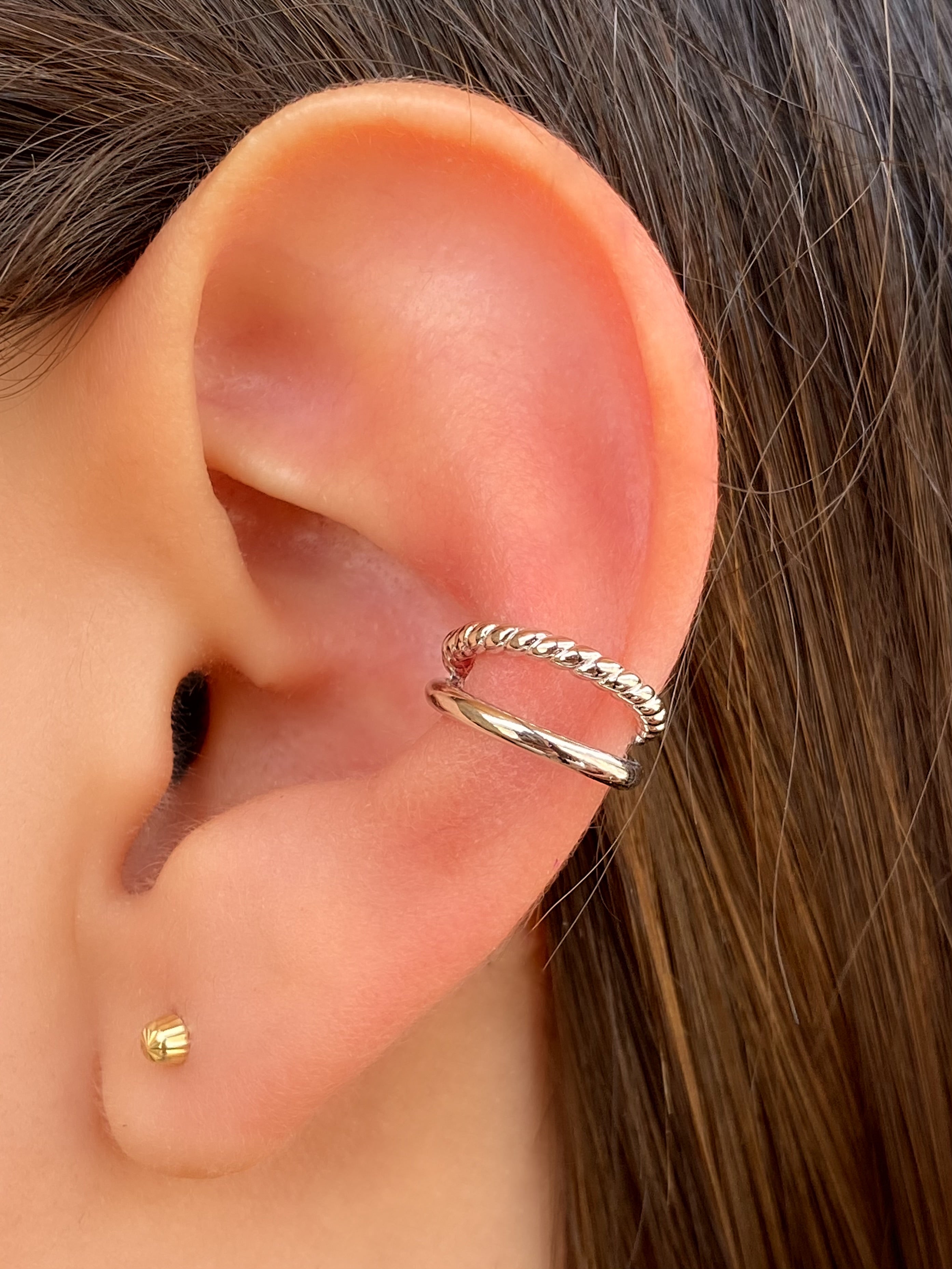 Ear Cuff Doble Liso y Trenzado