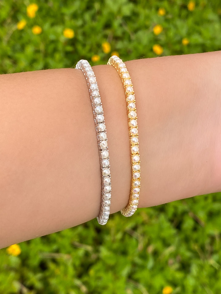 Pulsera Tennis Con Perlitas
