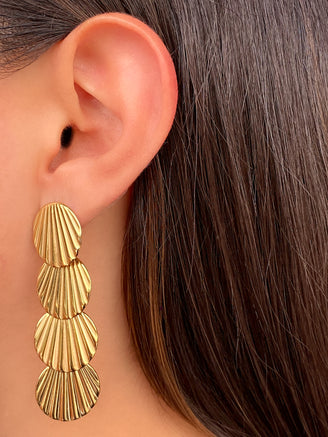 Par Arete Tira Circulo Cuatro Conchas