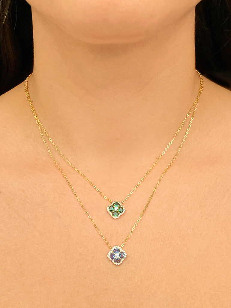 Collar Dije Flor Cuatro Petalos Con Halo