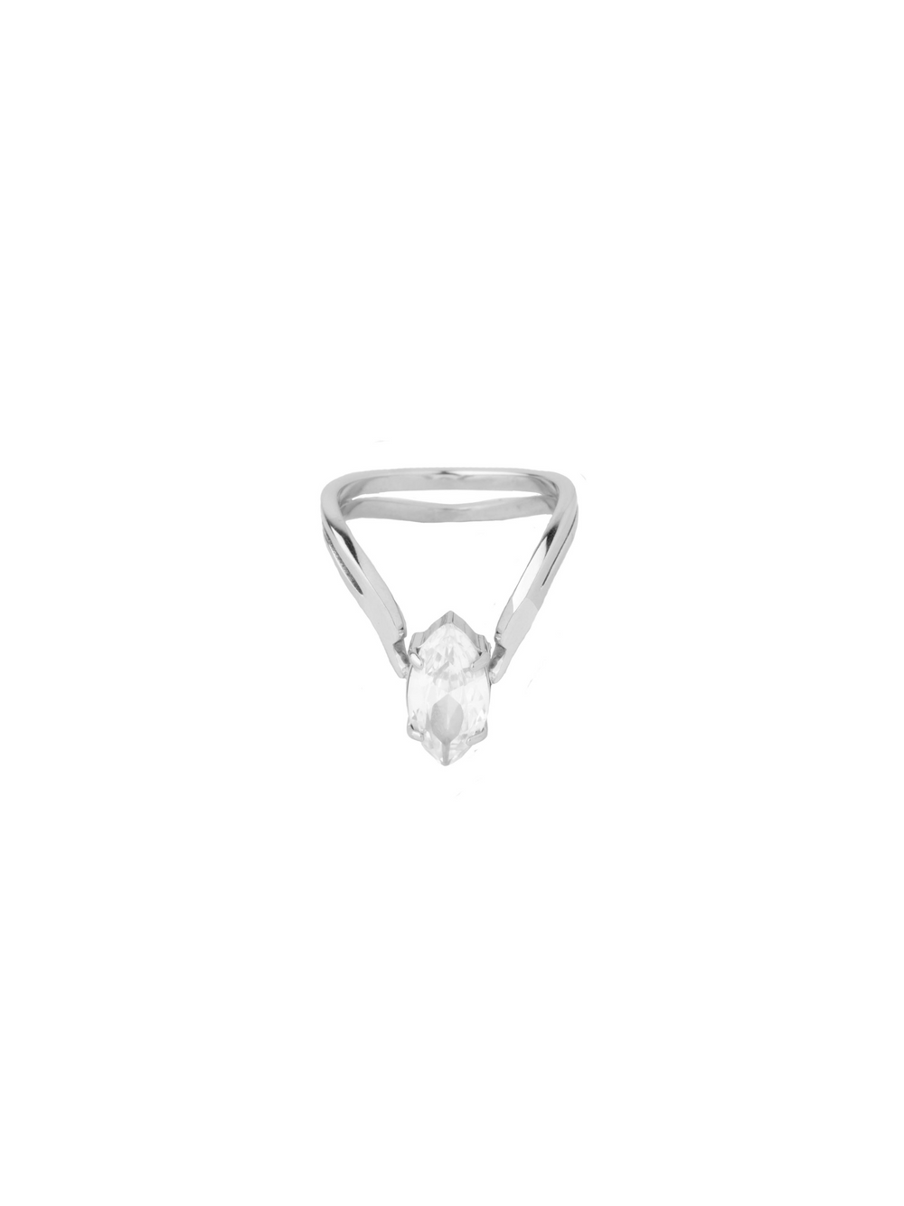 Anillo Forma V Con Zirconia Ovalada
