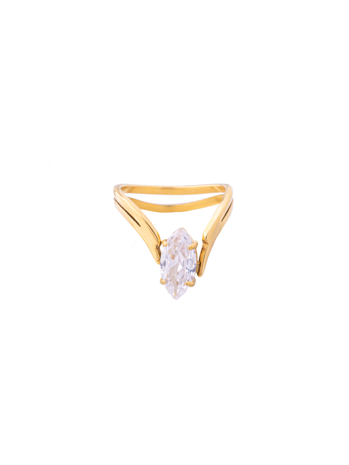 Anillo Forma V Con Zirconia Ovalada