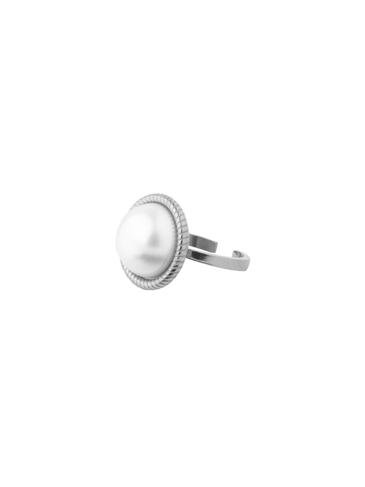 Anillo Perla Redonda Con Contorno